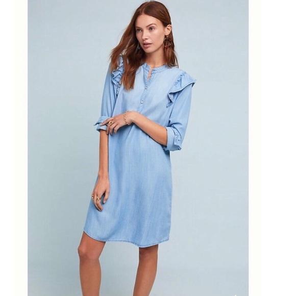Anthropologie Dresses & Skirts - Anthro Blue Cloth & Stone Ruffle Shoulder …